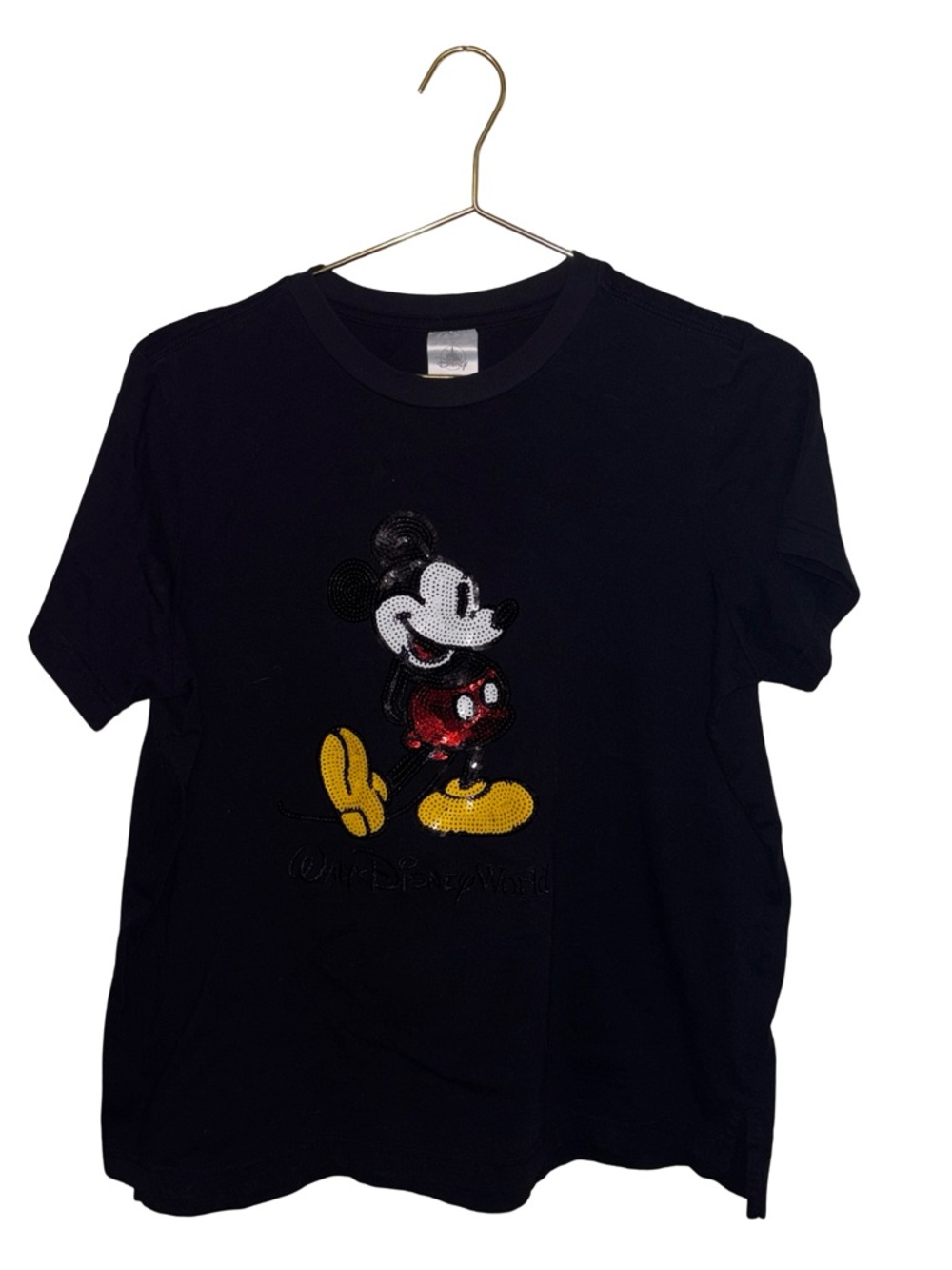 Disney Sequins Black Mickey Mouse Graphic Tee Size Small P2P 22”